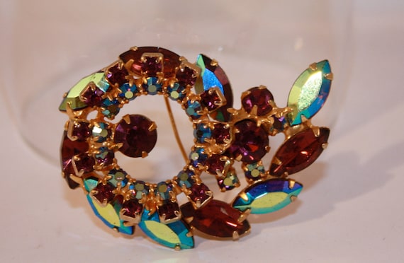 Vintage Rhinestone Brooch multi color - image 1