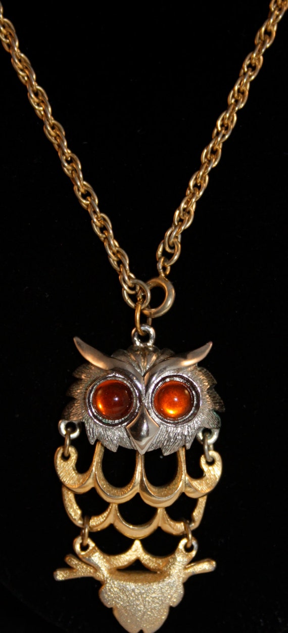 Vintage Necklace  1970 owl - image 3