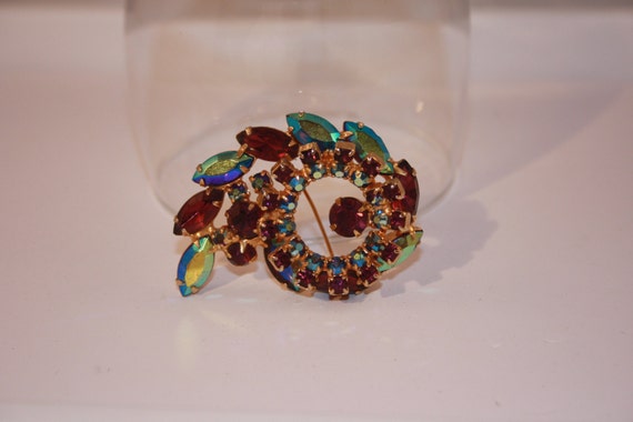 Vintage Rhinestone Brooch multi color - image 2