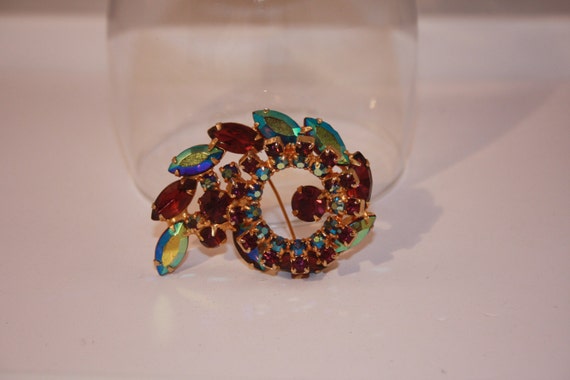 Vintage Rhinestone Brooch multi color - image 3