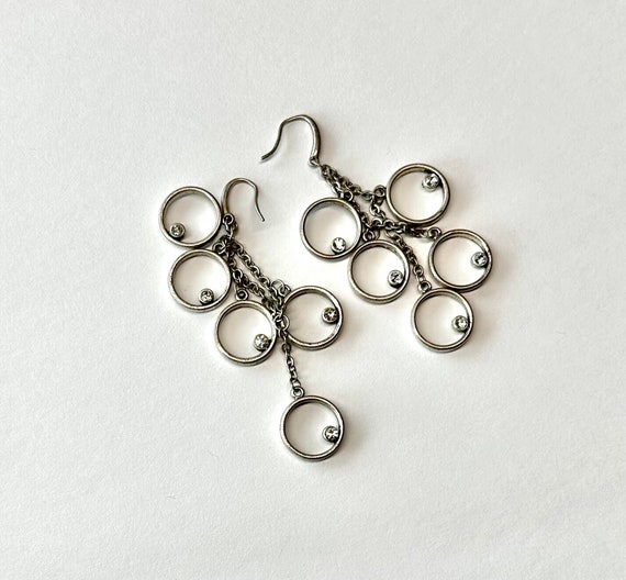 Round circle dangle chain earrings with rhineston… - image 2
