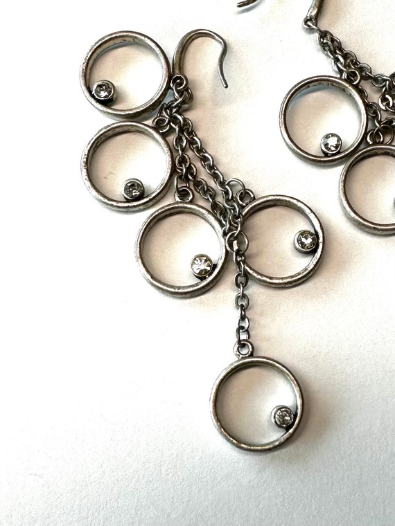 Round circle dangle chain earrings with rhineston… - image 5
