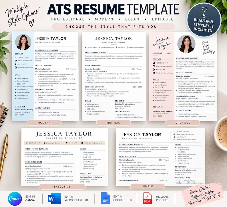 ATS Resume Template | Editable Resume CV Template | Professional Canva ...