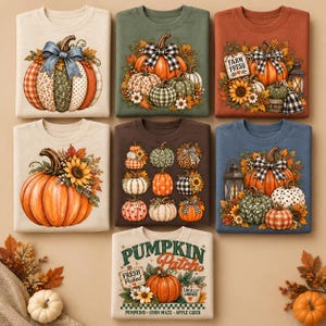 Fall pumpkin png bundle, autumn sublimation designs, coquette bow leopard plaid pumpkin shirt, thanksgiving png, pumpkin spice png