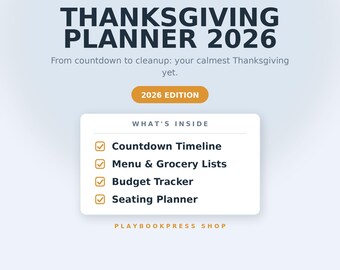 Thanksgiving-Planer 2026 | Festtagsmenü-Planungsset mit Menü, Einkaufsliste, Budget und Sitzordnung | Zum Ausdrucken