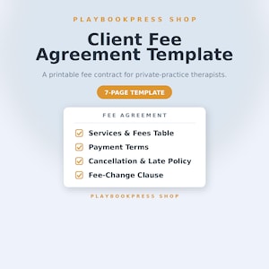 Client Fee Agreement Template | Therapy Fee Contract, Cancellation Policy & Payment Terms | Printable PDF