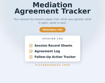 Mediationsvereinbarungs-Tracker | Protokoll der Scheidungsmediation und Vergleichsübersicht | Druckbare PDF-Datei
