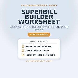 Superbill Template for Therapists | Private Practice CPT Code Worksheet, Client Insurance Receipt | Printable