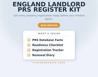 England Vermieter-PRS-Datenbankpaket | Checkliste zur Einhaltung der Registrierungsbestimmungen, Registrierungs-Tracker & Fristenplaner | PDF
