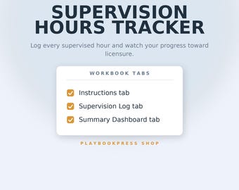 Stundennachweis für Supervision | Tabellenkalkulation für klinische Arbeitsstunden für angehende Therapeuten | Excel & Google Sheets