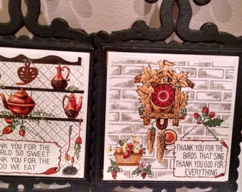 Set of 2 Vintage metal trivets, Enesco Japan