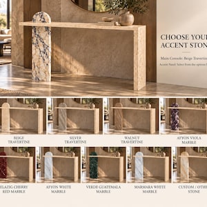 Custom Travertine Viola Marble Console Table, Sculptural Stone Furniture (Made to Order)