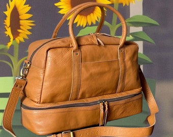Genuine Leather Weekend Bag- Weekend Handbag , Weekender Duffel , Weekender Satchel