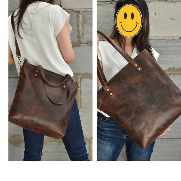 leather tote bag for women gift large leather work bag Personalized purse gift genuine leather Shoulder shopper for mother girlfriend laptop