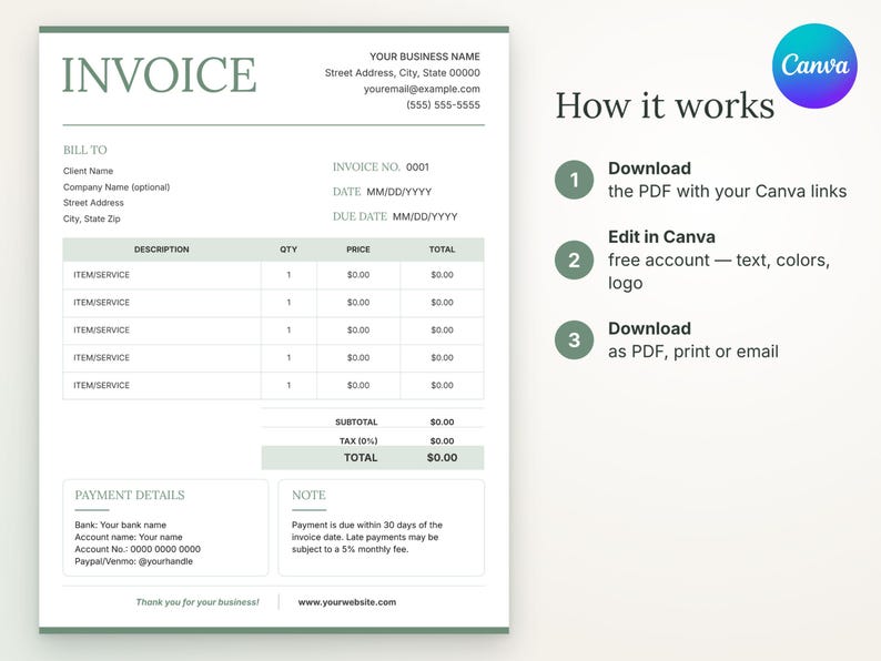 Editable Invoice Template, Printable Billing & Receipt Form ...