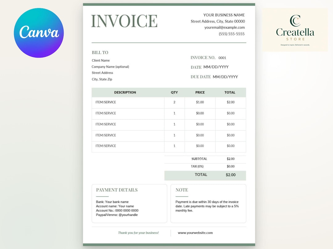 Editable Invoice Template, Printable Billing & Receipt Form ...