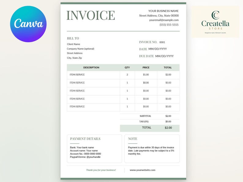 Editable Invoice Template, Printable Billing & Receipt Form ...