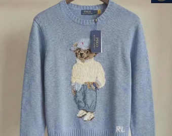Vintage 90s Ralph Lauren Polo Cornflour Lambswool V-neck Sweater