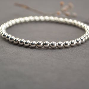 4mm Silver Bracelet, Sterling Bracelet, Silver Bead Bracelet, Silver Beaded Bracelet, Stackable Bracelet, Stretch Bracelet, Layering Jewelry