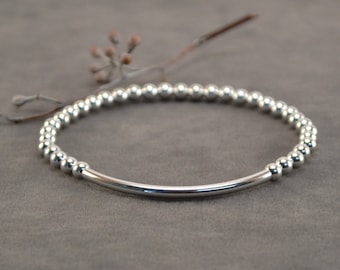 4mm Sterling Silver Bead Bracelet: Stackable Tube Bracelet