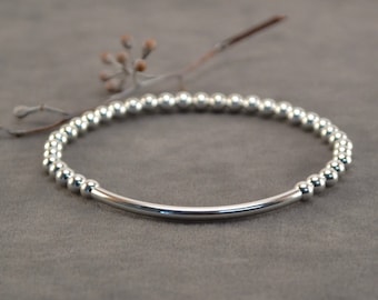 4mm Silver Bracelet, Sterling Bracelet, Silver Bead Bracelet, Silver Beaded Bracelet, Stackable Bracelet, Stretch Bracelet, Tube Bracelet