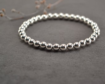 5mm Silver Bracelet, Sterling Bracelet, Silver Bead Bracelet, Silver Beaded Bracelet, Stackable Bracelet, Stretch Bracelet, Layering Jewelry