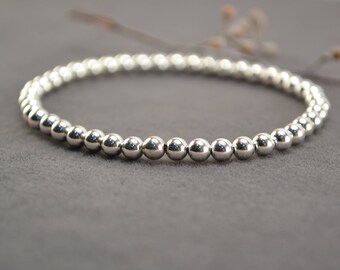 4mm Silver Bracelet, Sterling Bracelet, Silver Bead Bracelet, Silver Beaded Bracelet, Stackable Bracelet, Stretch Bracelet, Layering Jewelry