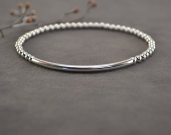 3mm Silver Bracelet, Sterling Bracelet, Silver Bead Bracelet, Silver Beaded Bracelet, Stackable Bracelet, Stretch Bracelet, Tube Bracelet