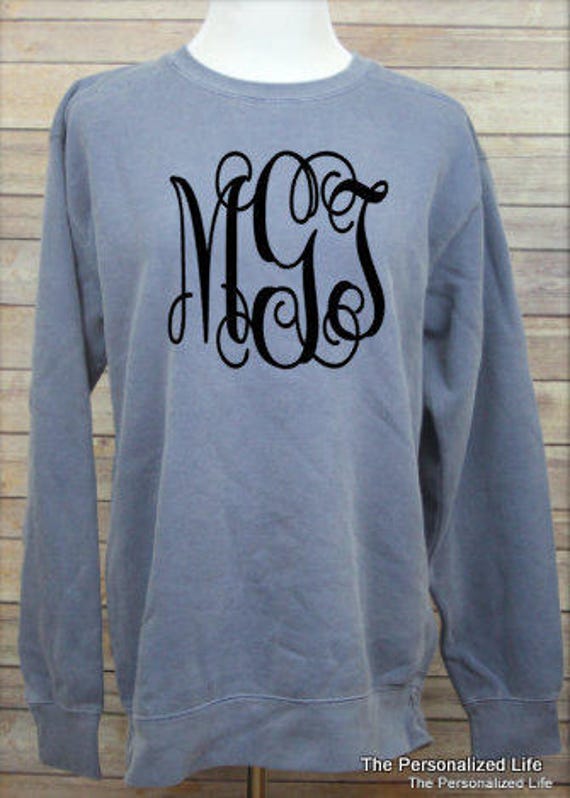 Comfort Colors Monogrammed Sweatshirt Personalized Vinyl Etsy