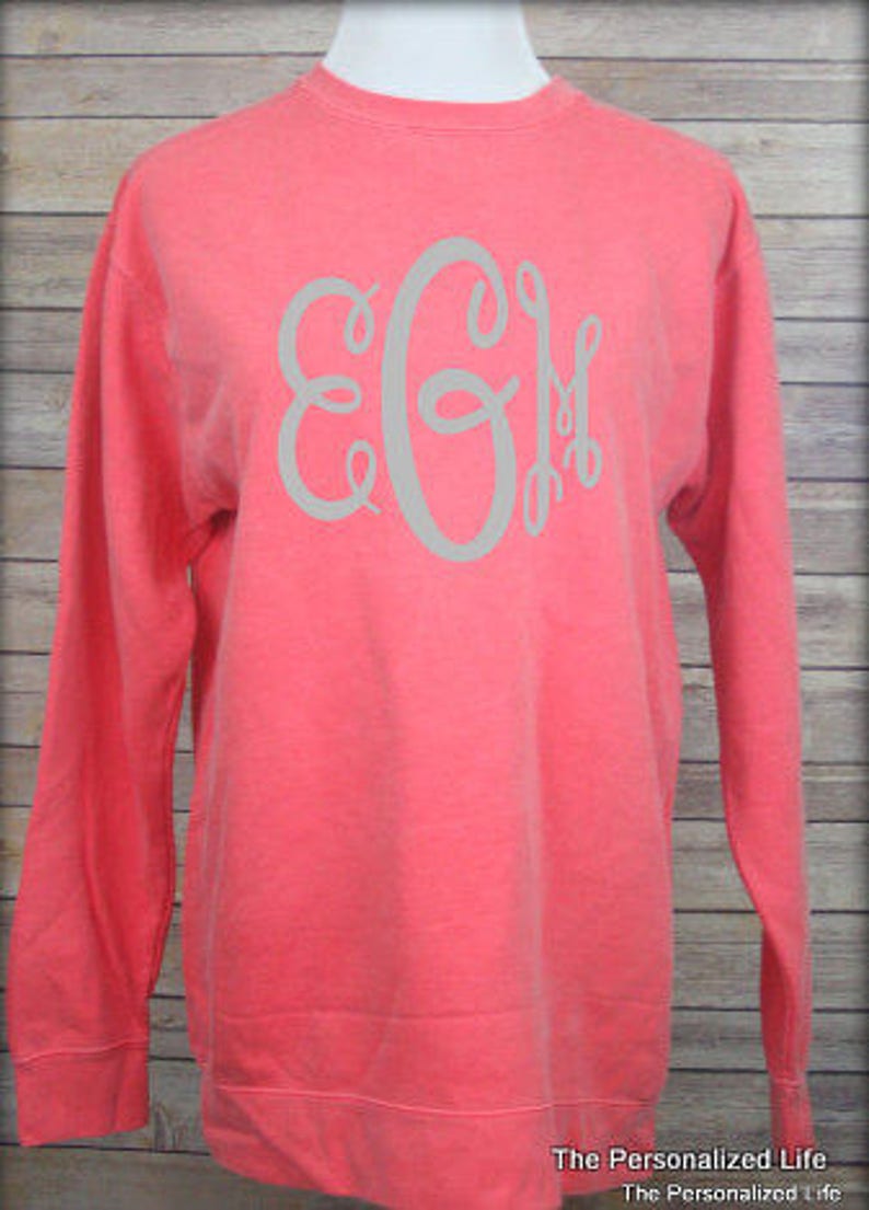 Comfort Colors Monogrammed Sweatshirt Personalized Vinyl Etsy