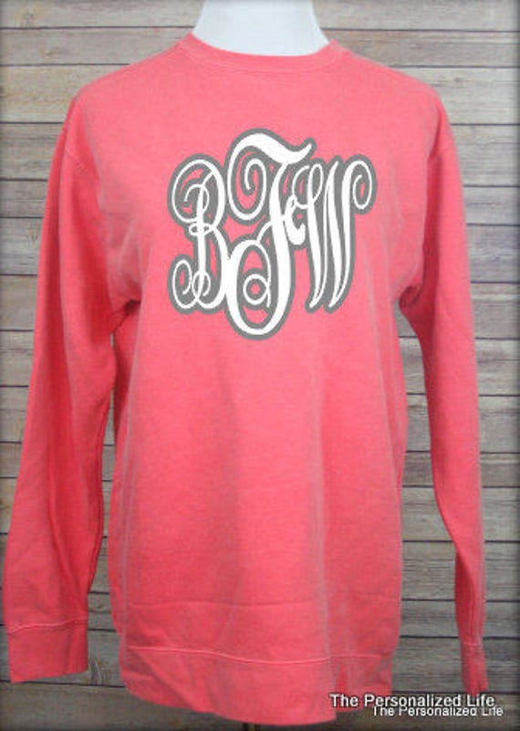 Comfort Colors Monogrammed Sweatshirt 2 Color Personalized Etsy