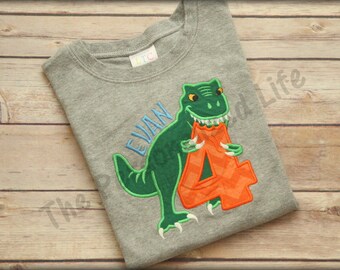 Dinosaur Birthday Shirt - Personalized Applique Monogram T-Rex Birthday T-shirt tee Matching Set