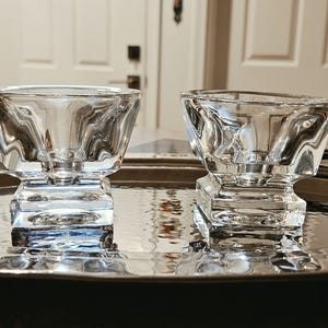 Pair of Vintage Crystal Votive Candle Holders | Chunky Square Tealight Holders | Heavy Clear Crystal | Table Mantle Decor