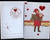 Embossed Christmas Card Set & Gold Foil Seals - Stamped Greeting Cards ( Set of 4 ) Glitter Gift Bag