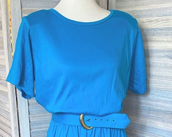 Vintage 80s Cotton Midi Shirt Dress and Belt