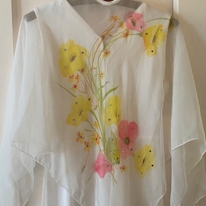 Vintage 1970’s Dress With Sheer Floral Caplet
