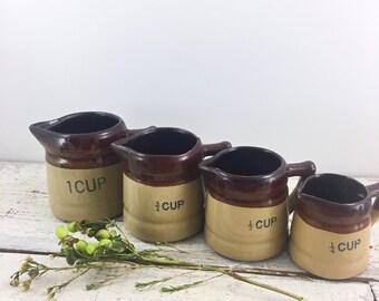 Set Of Four Vintage Stoneware Measuring Cups