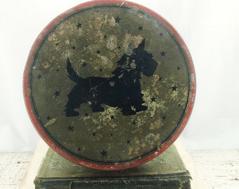 Shabby Vintage Round Scotty Dog Tin