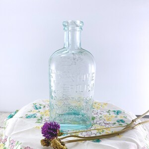 Antique EZ Stove Polish Bottle - Embossed Aqua Bottle