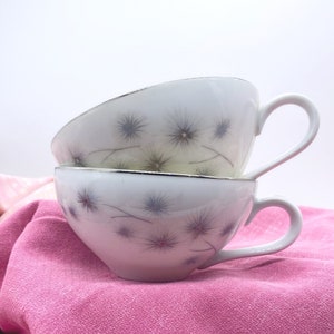 Pair of Vintage Creative Fine China Platinum Starburst Cups