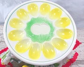 Vintage Ceramic Green and Yellow Egg Plate