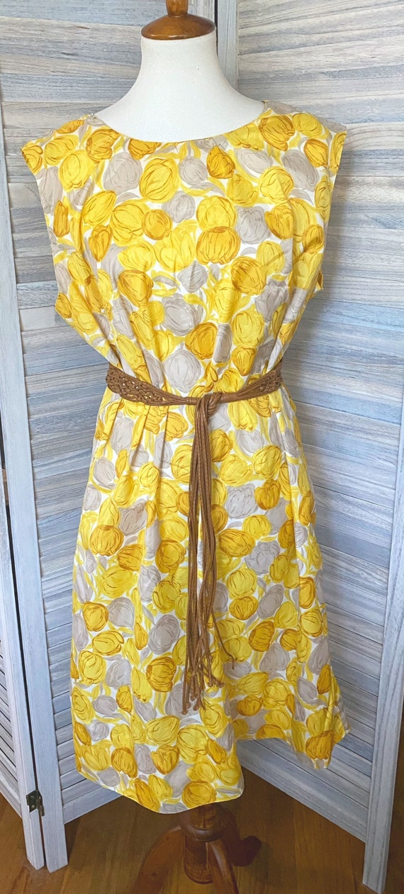 Vintage Yellow and Gray Floral Handmade Shift Dres