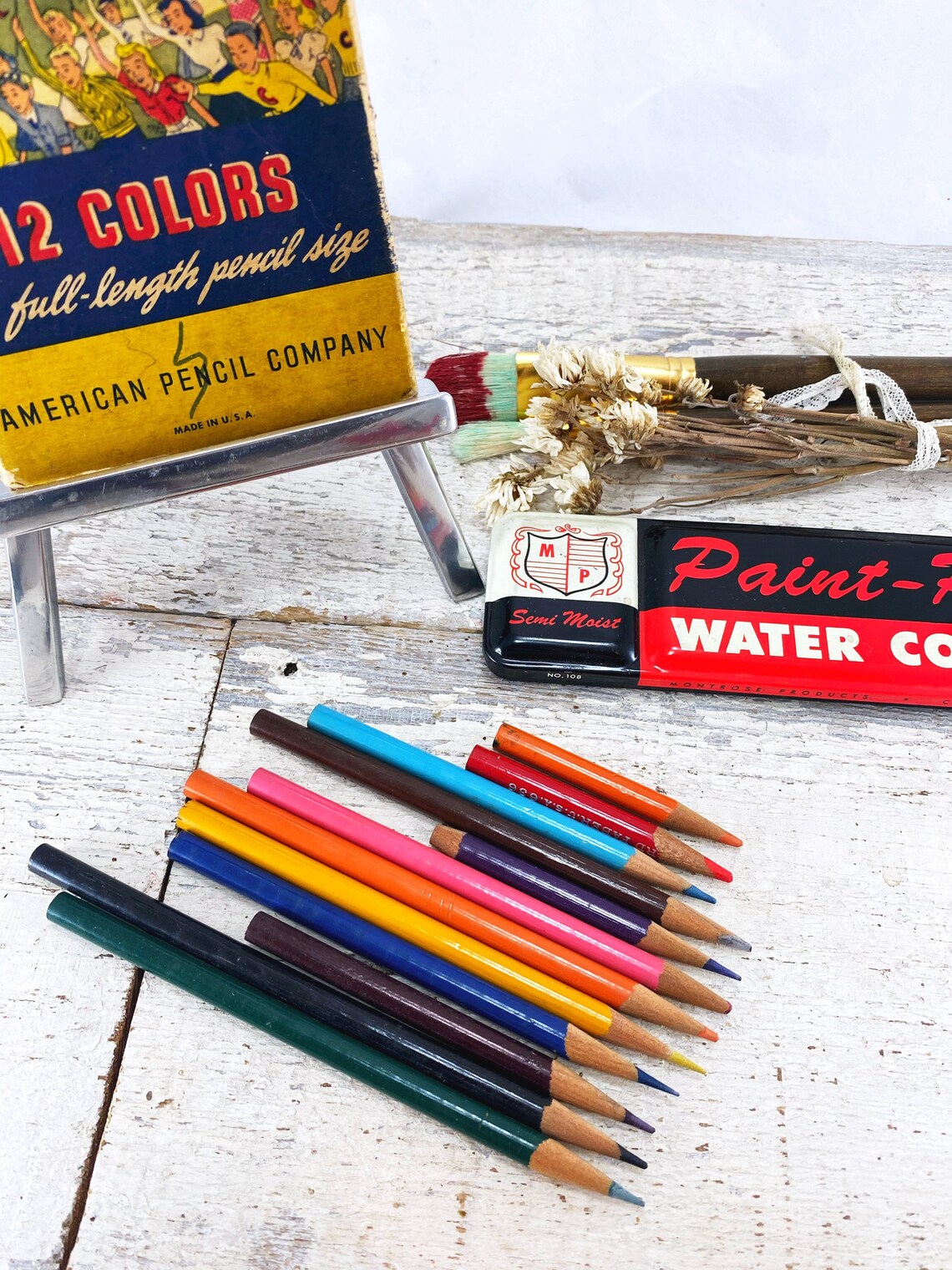 Vintage Art Supplies Pencils and Watercolors Etsy