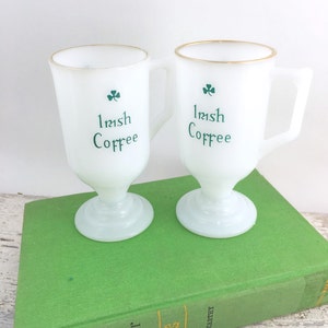 Two Vintage Milk Glass Irish Coffee Mugs