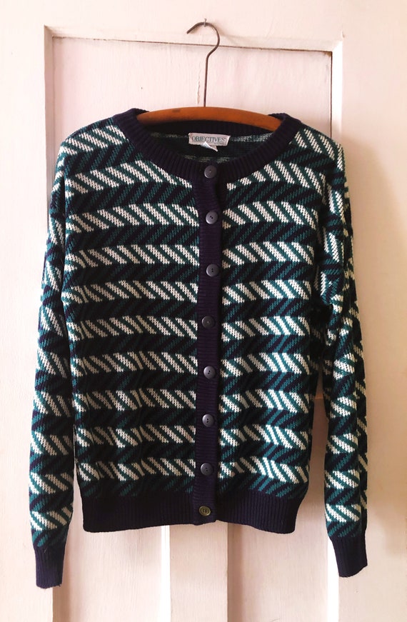 Vintage Objectives Green and Navy Cardigan - image 1