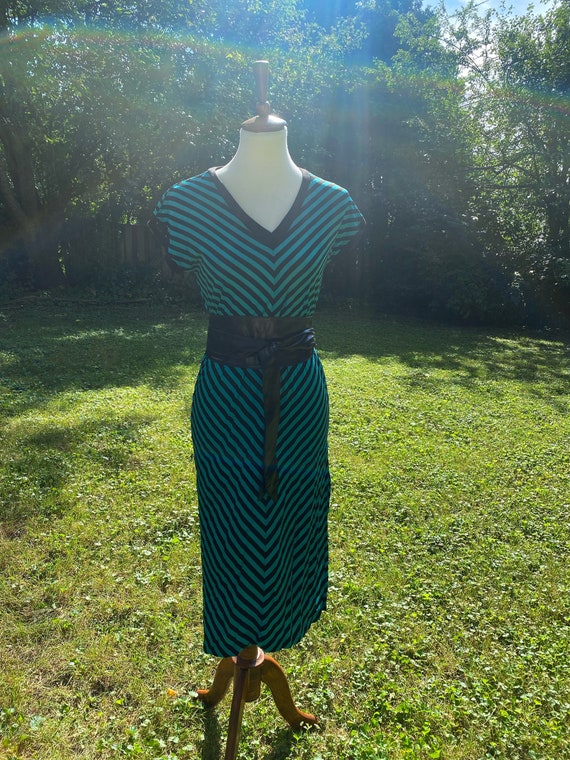 Vintage Teal and Black Striped Dress