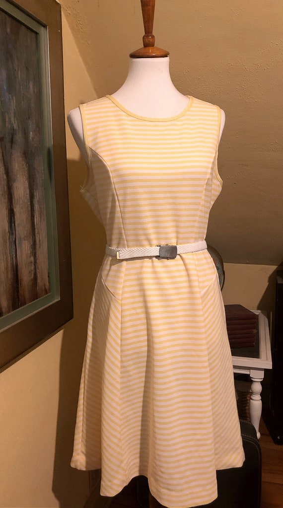 Vintage Yellow and White Stripe Chevron Dress