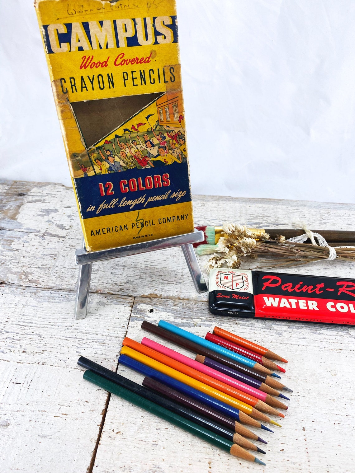 Vintage Art Supplies Pencils and Watercolors Etsy