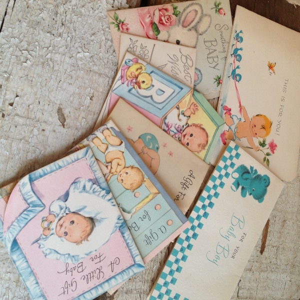 Lot of 8 Small Vintage Baby Gift Cards