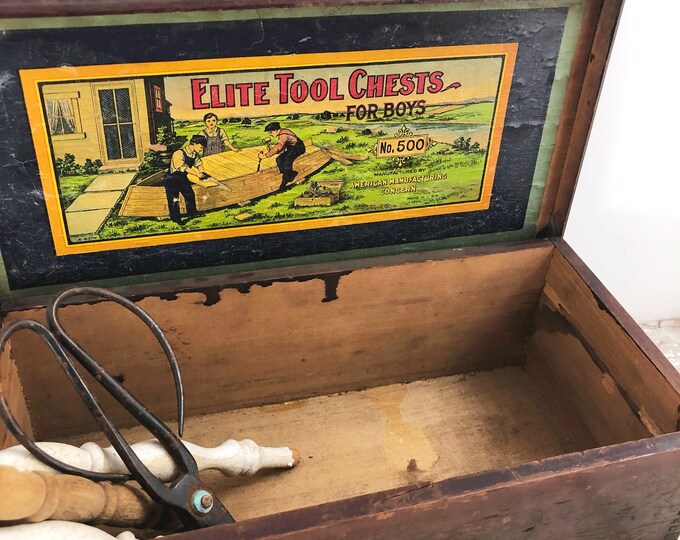 Antique Wooden Toy Tool Chest Etsy